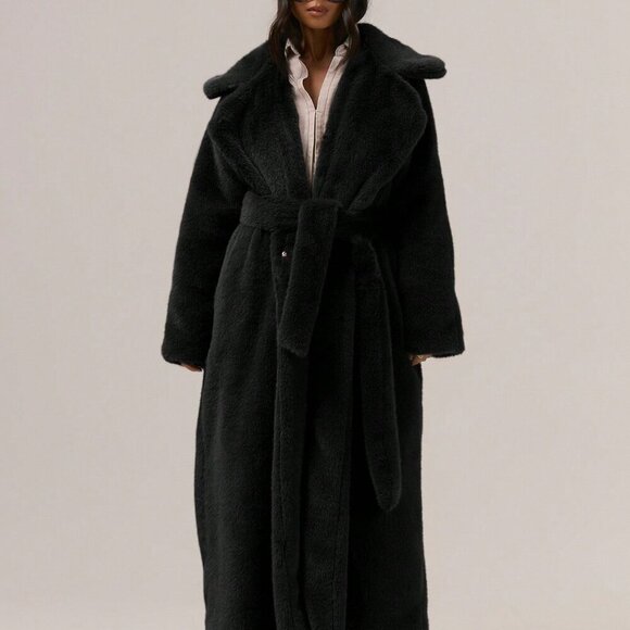 Jackets & Blazers - Black Elegant Women's Oversized Fuzzy Faux Fur Maxi Coat
